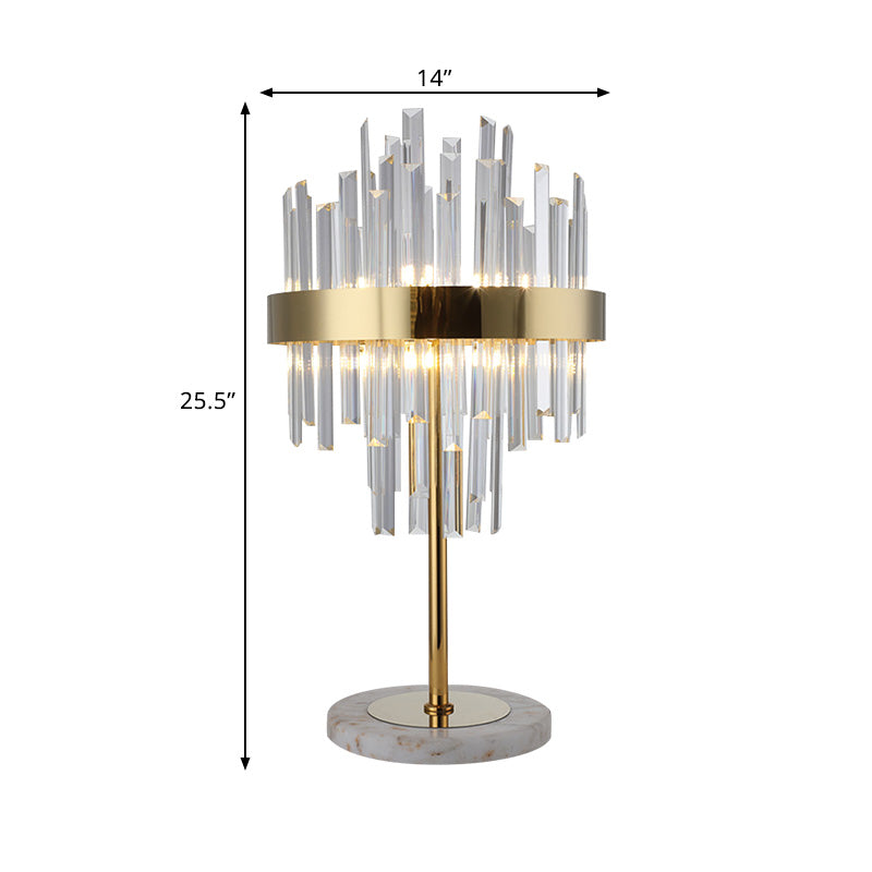 Gold Crystal Rods Table Lamp - Postmodern Nightstand Light With 6 Bulbs