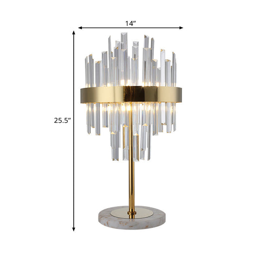 Gold Crystal Rods Table Lamp - Postmodern Nightstand Light With 6 Bulbs