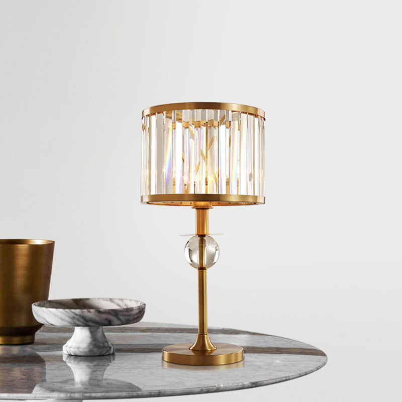 Modern Brass Table Lamp With Prismatic Crystal Shade