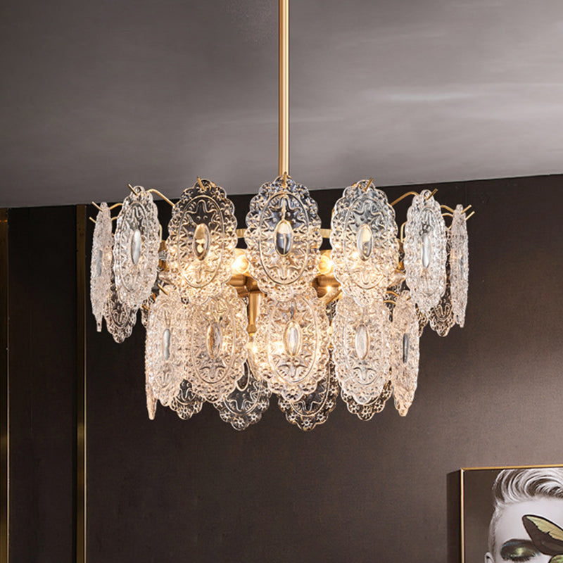 Embossed Crystal Pendant Chandelier Lamp With Gold Canopy Modern Bedchamber Lighting 5/7 Heads