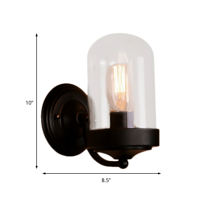 Industrial Black Clear Glass Capsule Wall Light Fixture For Porch - 1/2 Bulb Mount