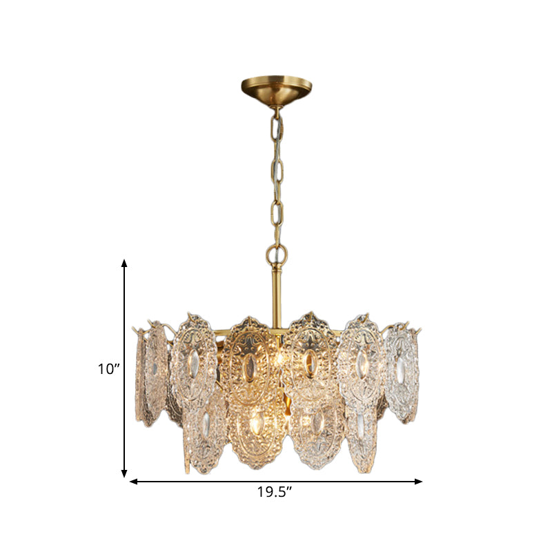 Embossed Crystal Pendant Chandelier Lamp With Gold Canopy Modern Bedchamber Lighting 5/7 Heads