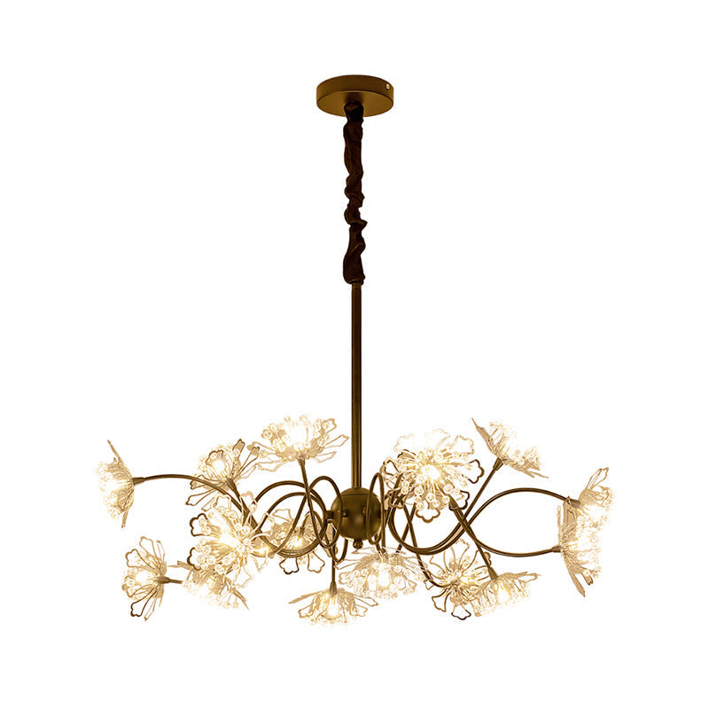 Lustre suspendu floral en bronze avec perles en cristal - Kit d'éclairage contemporain en métal à 16 ampoules