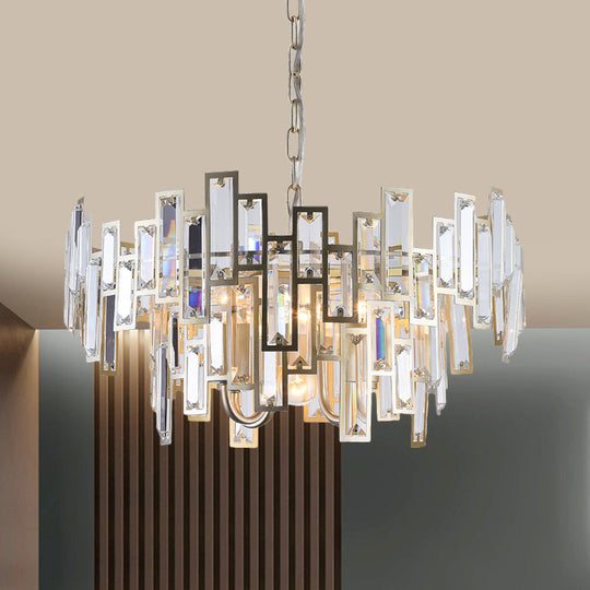 Contemporary Gold/Black Round Bedroom Suspension Light With Clear Crystal Block Embedded Chandelier