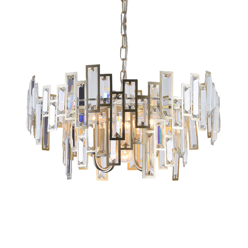 Contemporary Gold/Black Round Bedroom Suspension Light With Clear Crystal Block Embedded Chandelier