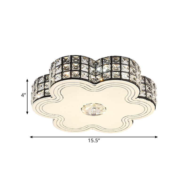 Modern LED Flush Mount Light with Square-Cut Crystals and Floral Design, 15.5"/19.5" Width