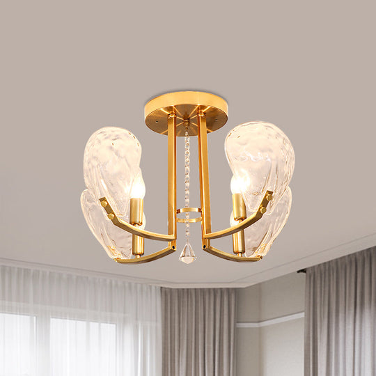 Contemporary Gold Candle Semi Flush Mount Ceiling Light with Crystal Petal Shade - 4 Bulbs