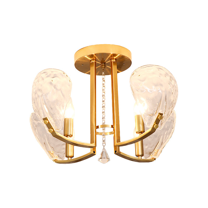 Contemporary Gold Candle Semi Flush Mount Ceiling Light with Crystal Petal Shade - 4 Bulbs