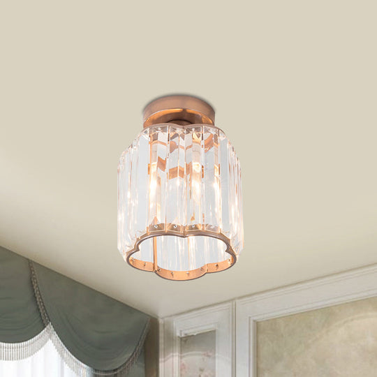 Contemporary Gold Canopy Semi Flush Light with Plum Blossom Shade and Clear Crystal Ceiling Flush Mount