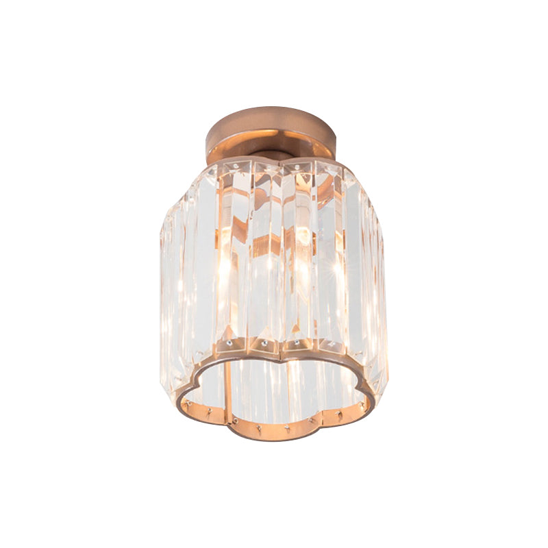 Contemporary Gold Canopy Semi Flush Light with Plum Blossom Shade and Clear Crystal Ceiling Flush Mount