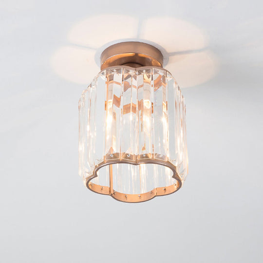 Contemporary Gold Canopy Semi Flush Light with Plum Blossom Shade and Clear Crystal Ceiling Flush Mount