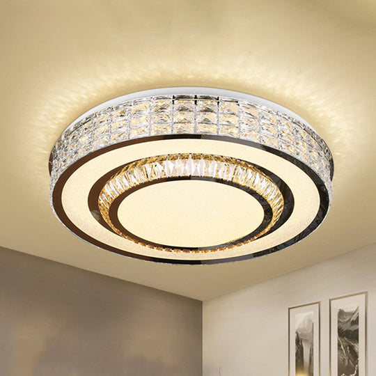 Contemporary Chrome Flush Mount LED Ceiling Fixture with Faceted Crystals