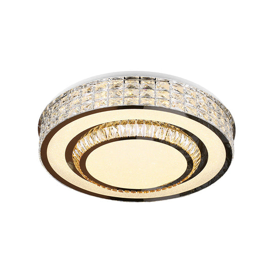 Contemporary Chrome Flush Mount LED Ceiling Fixture with Faceted Crystals