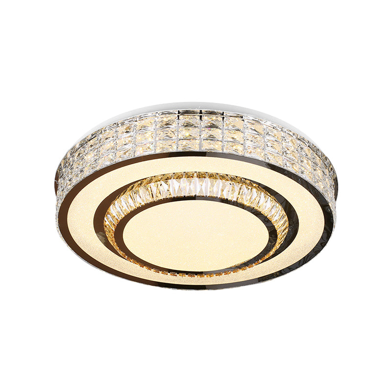 Contemporary Chrome Flush Mount Led Ceiling Fixture With Faceted Crystals