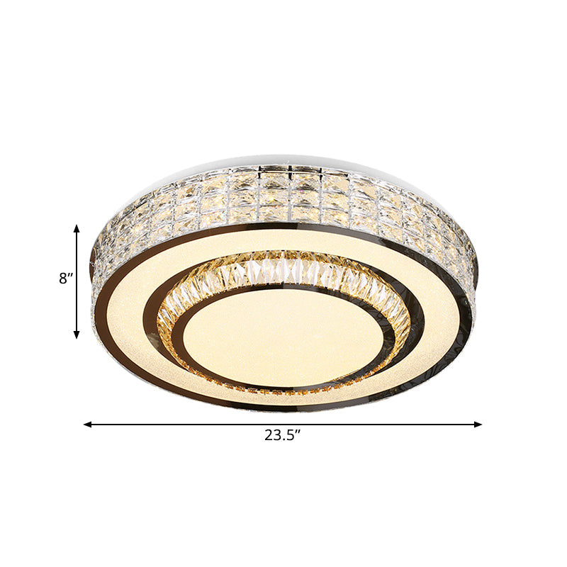 Contemporary Chrome Flush Mount LED Ceiling Fixture with Faceted Crystals