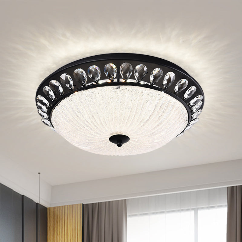 Modern Crystal Raindrop Led Flushmount Ceiling Light For Bedroom - Black Canopy Bowl Design