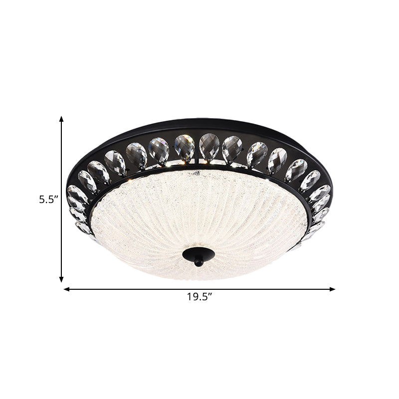 Modern Crystal Raindrop Led Flushmount Ceiling Light For Bedroom - Black Canopy Bowl Design