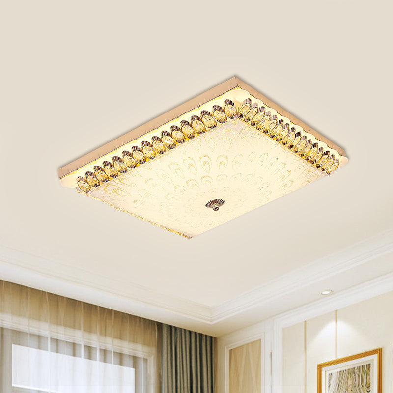 Modern Champagne LED Crystal Flush Mount Light Fixture - Square Ceiling Lamp