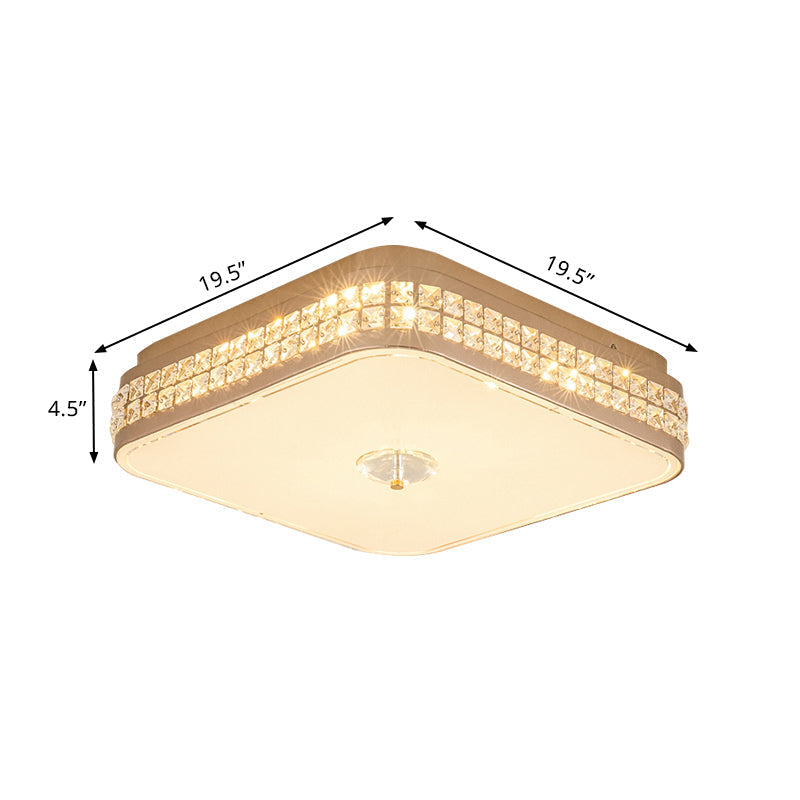 Square Champagne Flush Light With Peach Blossom Design - Contemporary Led Ceiling Lamp In 3 Sizes