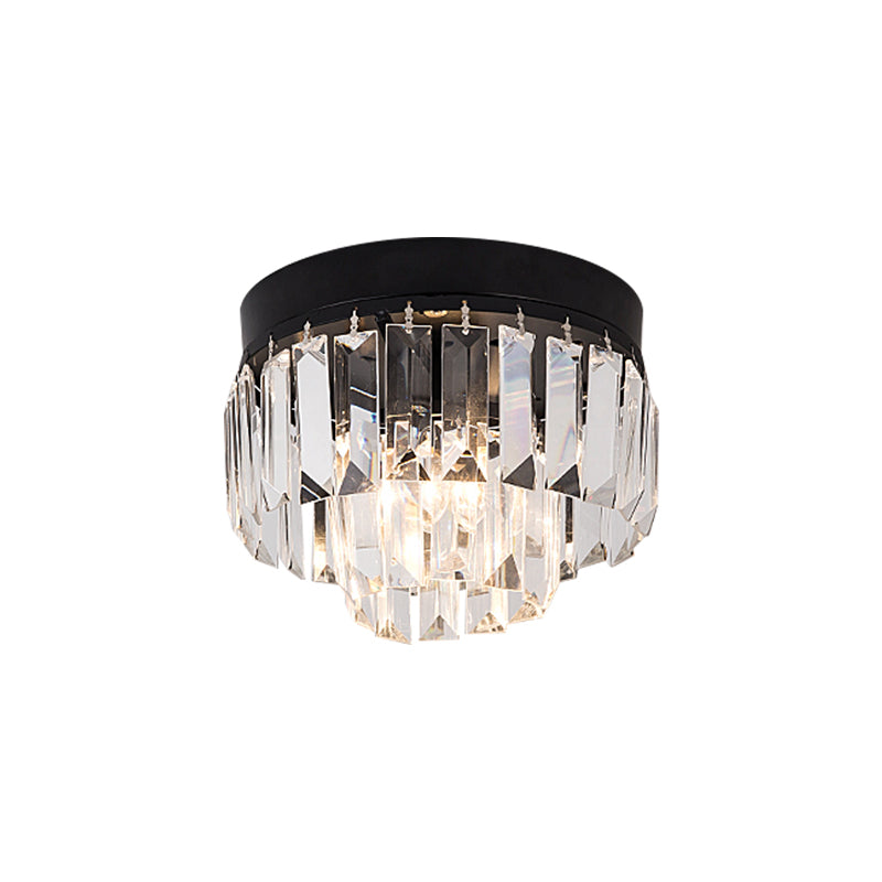 Modern LED Flush Mount Lamp with Clear Bevel Cut Crystals - Gold/Black