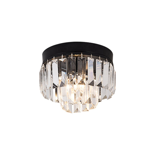 Modern LED Flush Mount Lamp with Clear Bevel Cut Crystals - Gold/Black