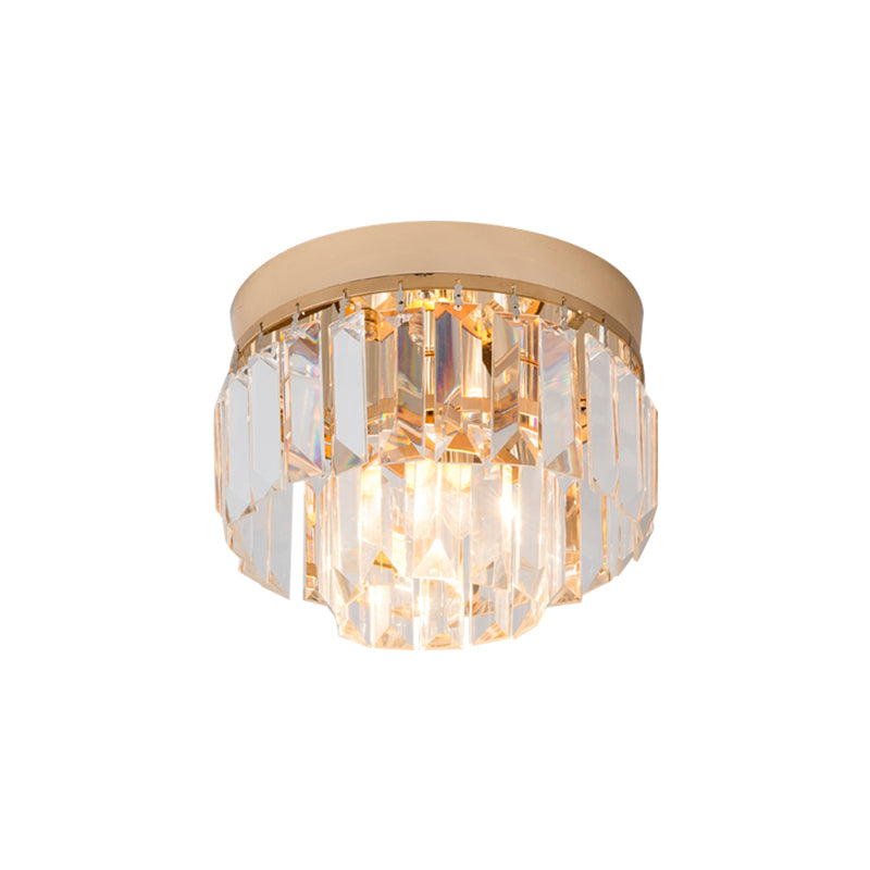 Modern LED Flush Mount Lamp with Clear Bevel Cut Crystals - Gold/Black