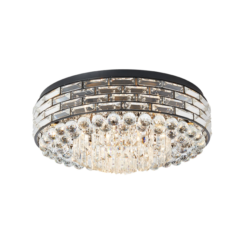 Drum Ceiling Mount Light, Modern Black Canopy with Clear Crystal Draping, 7/9 Bulbs, Flushmount Lighting - 19.5"/23.5" Wide