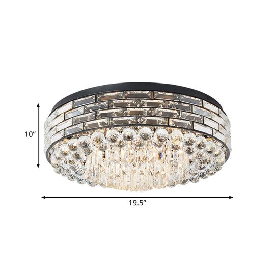 Drum Ceiling Mount Light, Modern Black Canopy with Clear Crystal Draping, 7/9 Bulbs, Flushmount Lighting - 19.5"/23.5" Wide