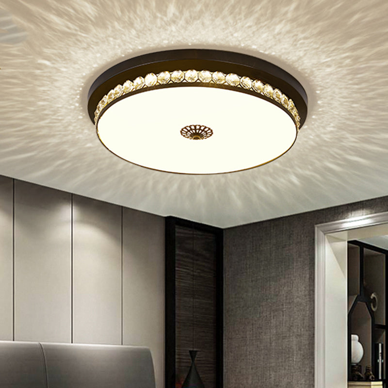 15.5"/19.5" LED Ceiling Lighting in Black - Contemporary Round, Clear Hexagon Crystals - Flush Mount Lamp