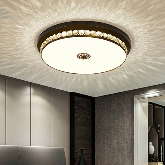 15.5/19.5 Led Ceiling Lighting In Black - Contemporary Round Clear Hexagon Crystals Flush Mount Lamp