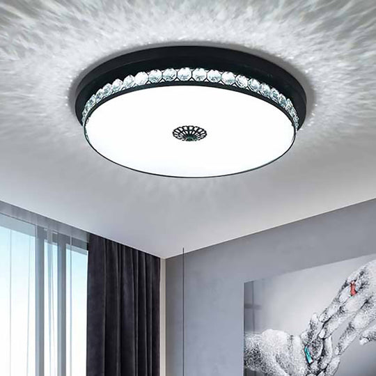 15.5"/19.5" LED Ceiling Lighting in Black - Contemporary Round, Clear Hexagon Crystals - Flush Mount Lamp