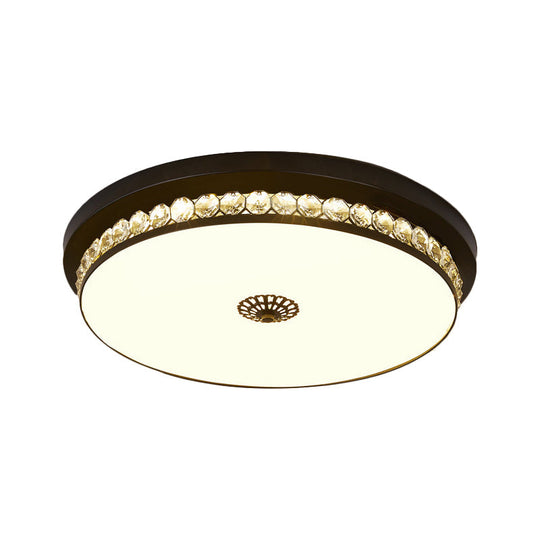 15.5"/19.5" LED Ceiling Lighting in Black - Contemporary Round, Clear Hexagon Crystals - Flush Mount Lamp