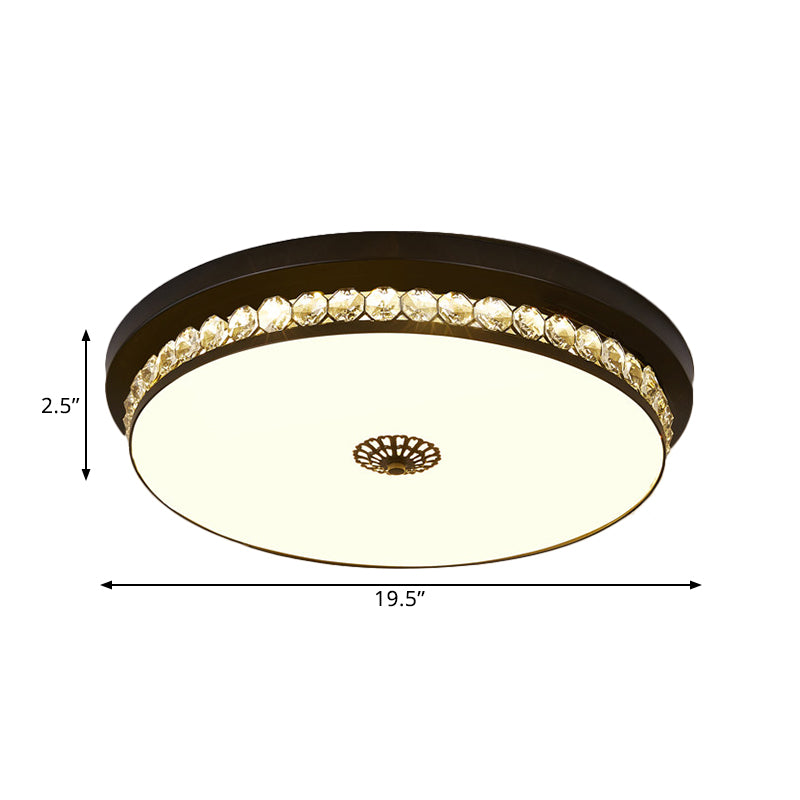 15.5"/19.5" LED Ceiling Lighting in Black - Contemporary Round, Clear Hexagon Crystals - Flush Mount Lamp