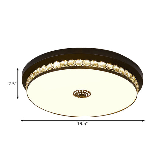 15.5/19.5 Led Ceiling Lighting In Black - Contemporary Round Clear Hexagon Crystals Flush Mount Lamp