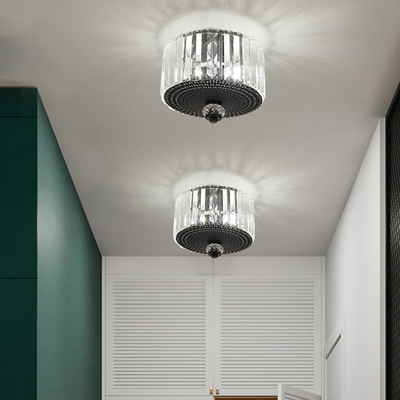 Modern Black Flush Mount Ceiling Light with Dual Heads, Clear Crystal Shades for Corridors