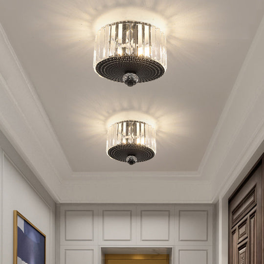 Modern Black Flush Mount Ceiling Light with Dual Heads, Clear Crystal Shades for Corridors