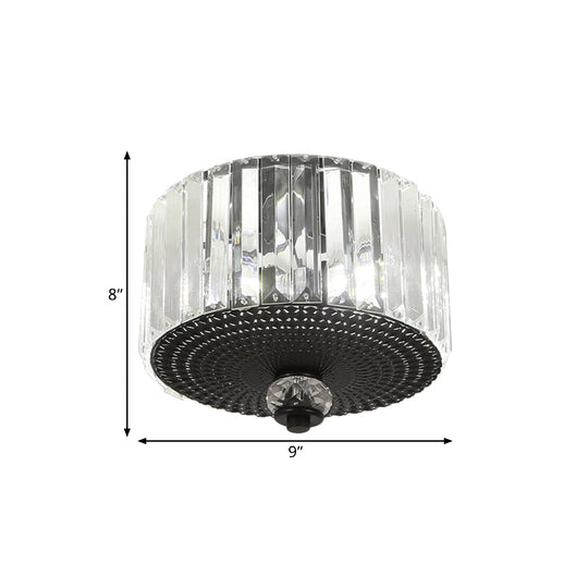 Modern Black Flush Mount Ceiling Light with Dual Heads, Clear Crystal Shades for Corridors