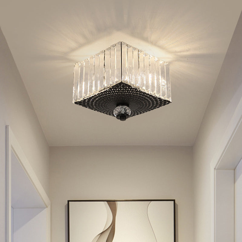 Modern Black Flush Mount Ceiling Light With Dual Heads Clear Crystal Shades For Corridors / Square