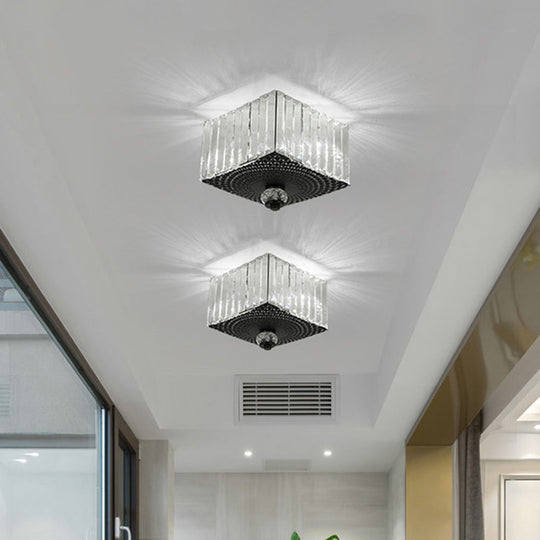 Modern Black Flush Mount Ceiling Light with Dual Heads, Clear Crystal Shades for Corridors