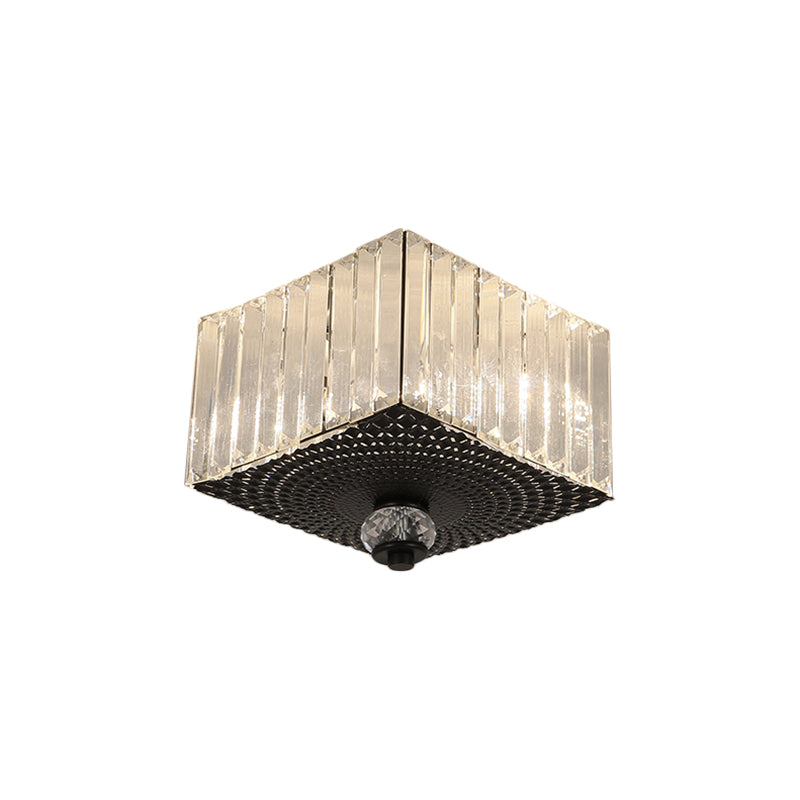 Modern Black Flush Mount Ceiling Light with Dual Heads, Clear Crystal Shades for Corridors