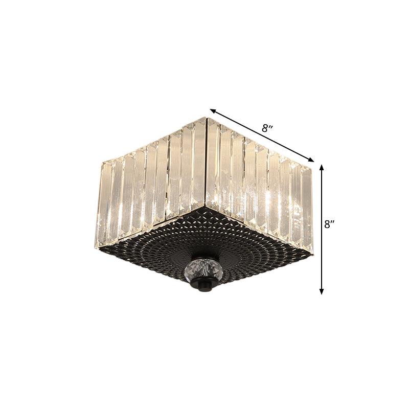 Modern Black Flush Mount Ceiling Light with Dual Heads, Clear Crystal Shades for Corridors