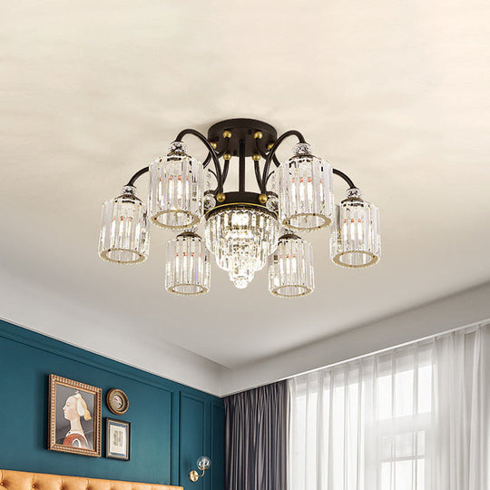 Modern Clear Crystal Ceiling Light with Black Scroll Arms and 6/11 Cylindrical Heads