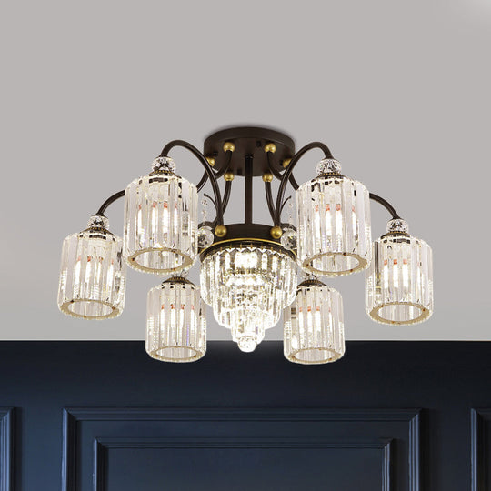 Modern Clear Crystal Ceiling Light with Black Scroll Arms and 6/11 Cylindrical Heads