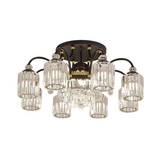 Modern Clear Crystal Ceiling Light with Black Scroll Arms and 6/11 Cylindrical Heads