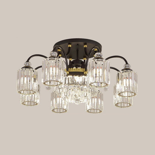 Modern Clear Crystal Ceiling Light With Black Scroll Arms And 6/11 Cylindrical Heads