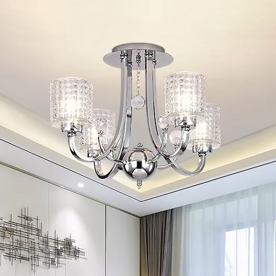 Modern Swirling Arm Chrome Ceiling Fixture with Crystal Shades (3/4/6 Bulbs)