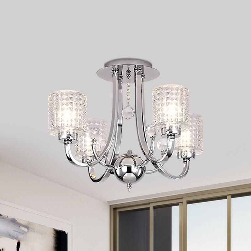 Modern Swirling Arm Chrome Ceiling Fixture with Crystal Shades (3/4/6 Bulbs)