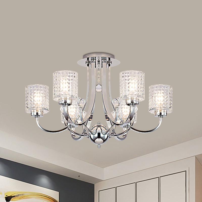 Modern Swirling Arm Chrome Ceiling Fixture with Crystal Shades (3/4/6 Bulbs)