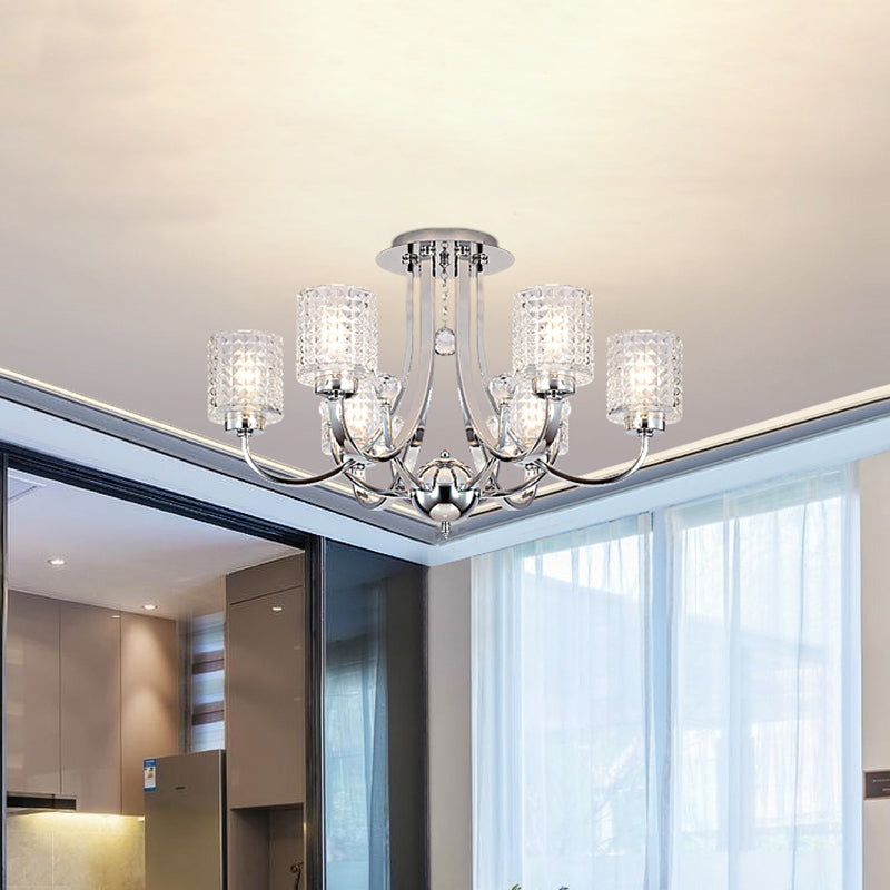 Modern Swirling Arm Chrome Ceiling Fixture with Crystal Shades (3/4/6 Bulbs)