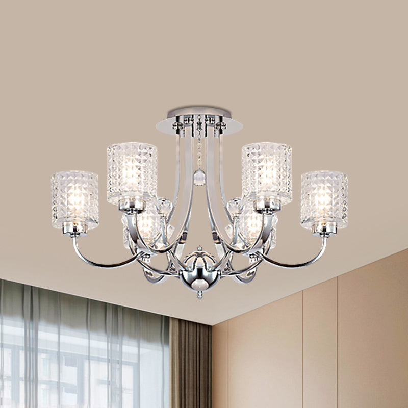 Modern Swirling Arm Chrome Ceiling Fixture with Crystal Shades (3/4/6 Bulbs)